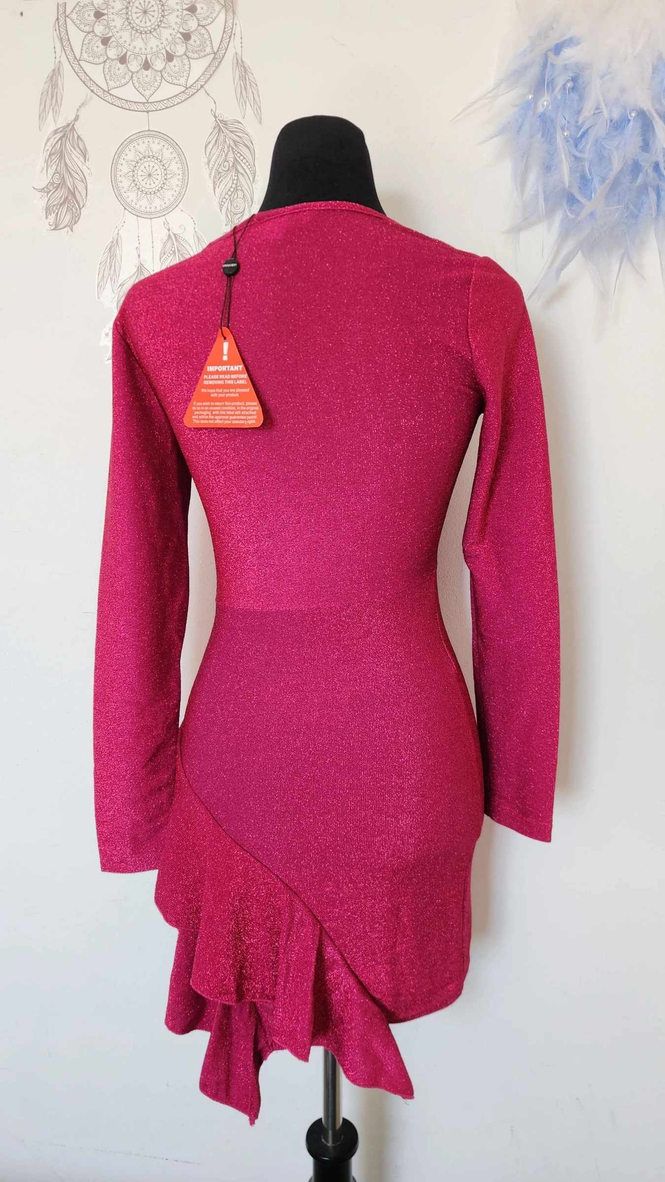 Fuchsia glitterende avondjurk met V-hals ●Maat S●🌸 Nieuw – photo 9
